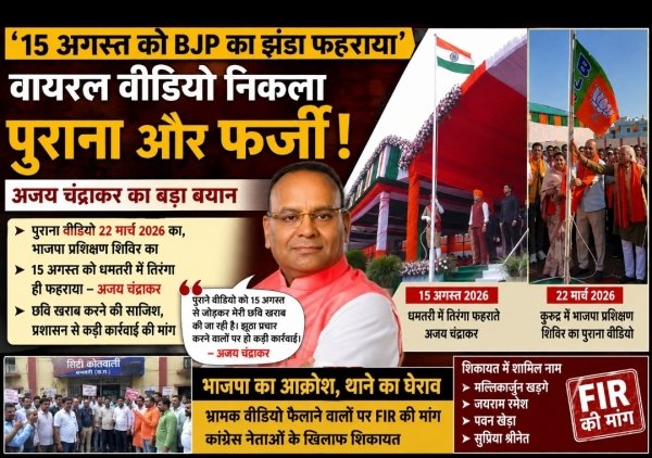 15 अगस्त पर BJP का झंडा फहराने का वायरल वीडियो निकला पुराना! अजय चंद्राकर बोले&mdash;&lsquo;छवि खराब करने की साजिश, फर्जी वीडियो फैलाने वालों पर हो कड़ी कार्रवाई&rsquo;