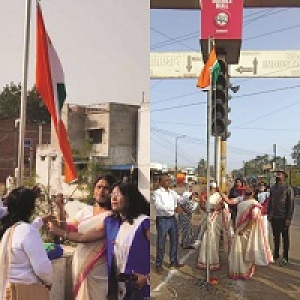 बौद्ध कल्याण समिति राजनांदगांव एवं प्रबुद्ध युवा मंच तुलसीपुर के द्वारा डॉ. आम्बेडकर चौक में फहराया गया तिरंगा