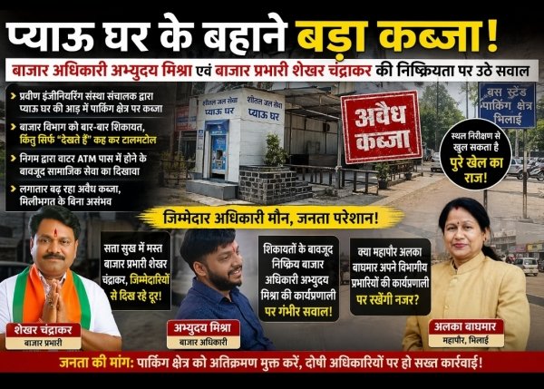 निष्क्रिय बाजार विभाग पर सवाल&rdquo; &mdash; अभ्युदय मिश्रा और शेखर चंद्राकर की अनदेखी में बस स्टैंड पार्किंग पर कब्जे का खेल!