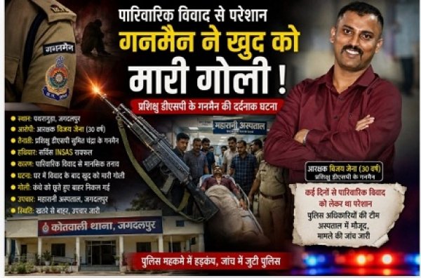 पारिवारिक विवाद ने तोड़ा पुलिस आरक्षक का हौसला, सर्विस INSAS रायफल से खुद को मारी गोली