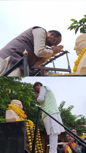 उप मुख्यमंत्री अरुण साव और वन मंत्री केदार कश्यप ने किया महात्मा गांधी की प्रतिमा पर माल्यार्पण