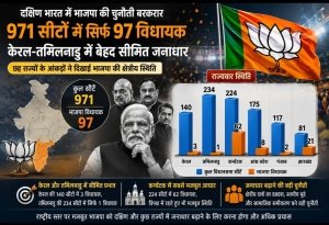 दक्षिण भारत में भाजपा की चुनौती बरकरार: 971 सीटों में सिर्फ 97 विधायक, केरल-तमिलनाडु में बेहद सीमित जनाधार